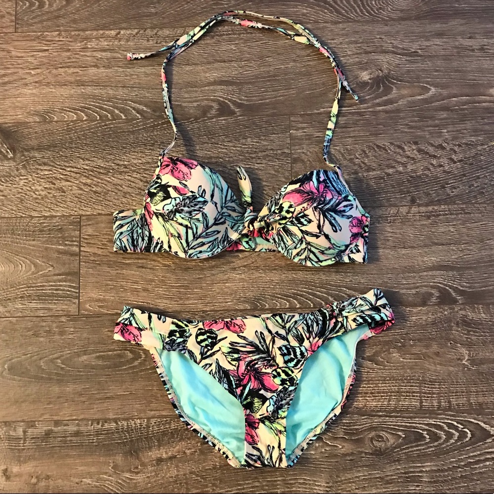 Tan / Floral Push-Up Bikini Set (2 pc)
